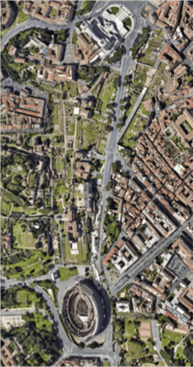<p>Fascist, 1924-32</p><p>Commissioned by Benito Mussolini to create a large road to connect the Colosseum to the Piazza Venezia, with adjacency to other important ancient Roman monuments. Became the center of numerous "Mussolini is emperor" processionals.</p>