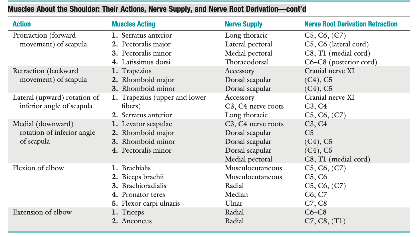 <p><span style="font-family: HelveticaNeue"><strong>Muscles About the Shoulder: Their Actions, Nerve Supply, and Nerve Root Derivation—cont’d</strong></span></p>