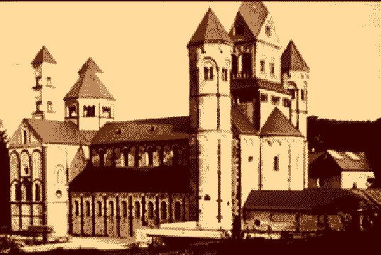 <p><strong>KLÁŠTERNÍ KOSTEL PANNY MARIE:</strong></p><ul><li><p>Laach (Německo)</p></li><li><p>1050</p></li><li><p>první zcela zaklenutá bazilika v Porýní</p></li></ul><p></p>