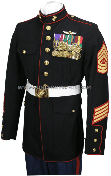 <p>medals (left) and ribbons (right), no marksmanship pins (worn for the ball), service stripes (1 per deployment)</p>