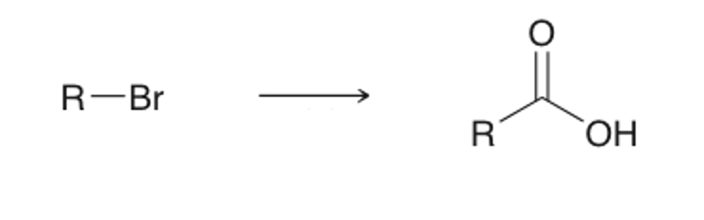 <p>alkyl halide to carboxylic acid</p>