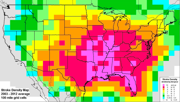 The act of setting on fire or catching fire. Lightning Strike Density, correlation between lightning & wildfires.

