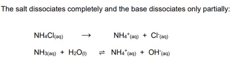<ul><li><p>a solution containing ammonium chloride + ammonia would make a basic buffer </p></li><li><p>the salt dissociates completely + the base dissociates only partially </p></li><li><p>or partial neutralisation of a weak base by a strong acid eg ammonia (NH₃) + HCl</p></li></ul><p></p>