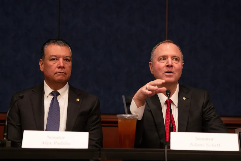 <p>Alex Padilla: Democratic<br>Adam Schiff: Democratic</p>