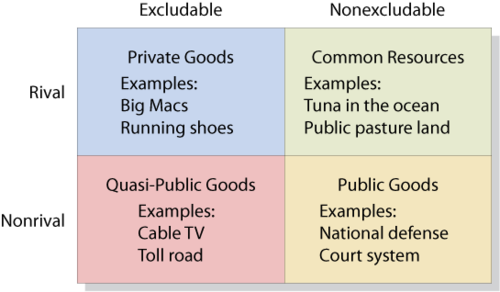 common resource, club, private, and public goods