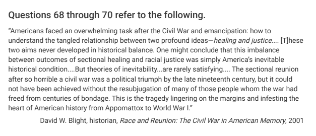 <p>One key change immediately following the Civil War aimed at achieving the “racial justice” that Blight describes was the</p>