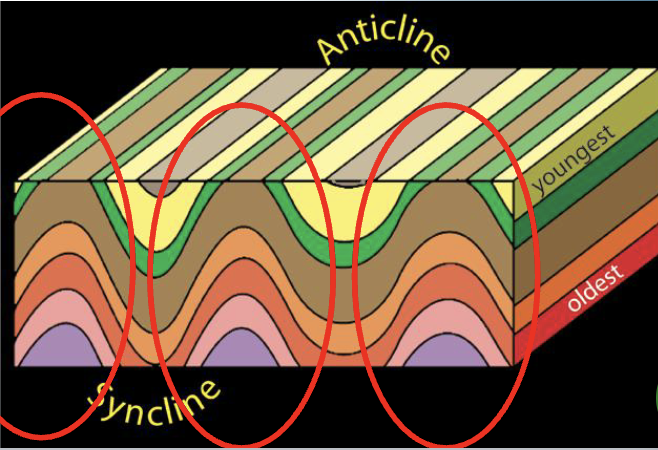 <ul><li><p>an upturning fold (makes an A like shape)</p></li><li><p>youngest rocks are on the edges</p></li><li><p>oldest rocks closest to axial plane (middle) of fold </p></li></ul><p></p>