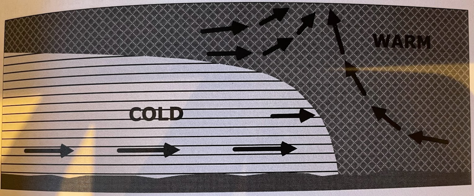 <p>the stability of the air in the warm sector</p>