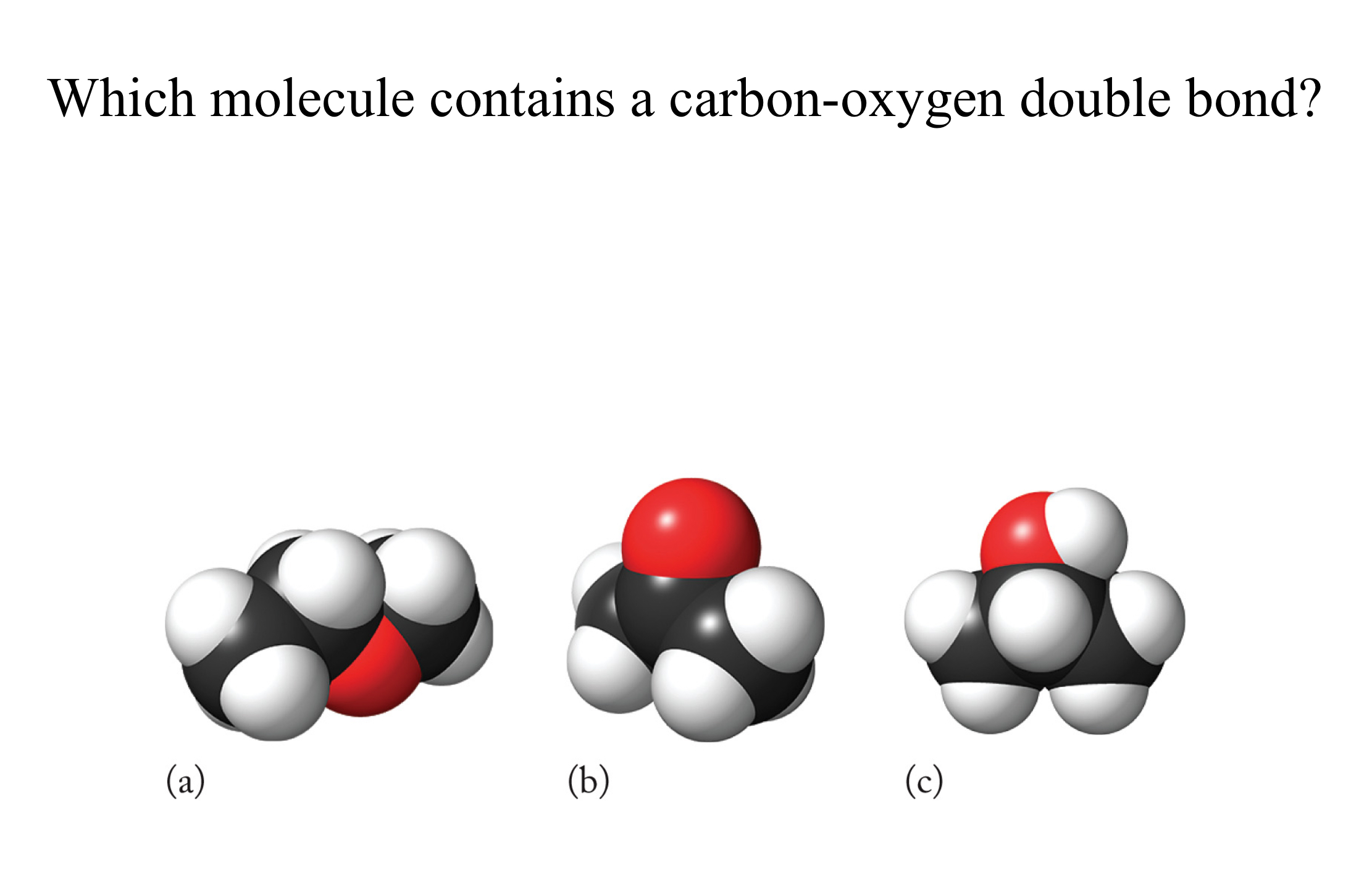 <p>Which molecule contains a carbon-oxygen double bond?</p>