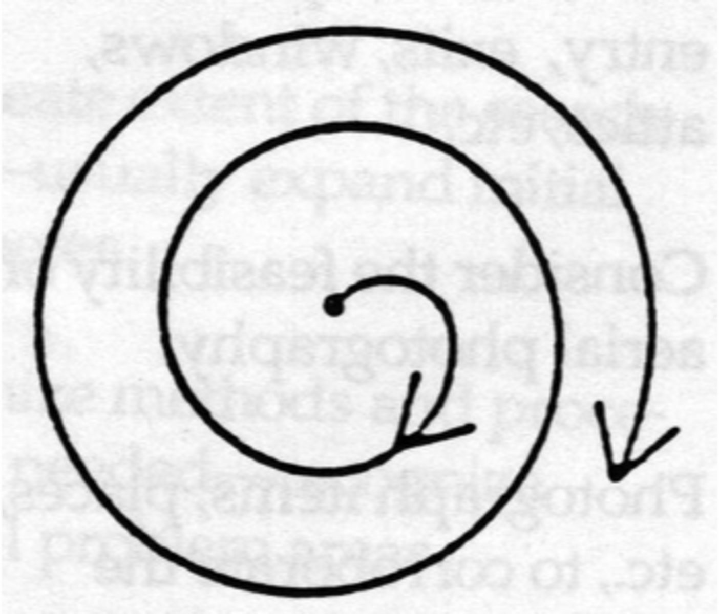 <p>a method of going in a spiral to search the crime scene</p>