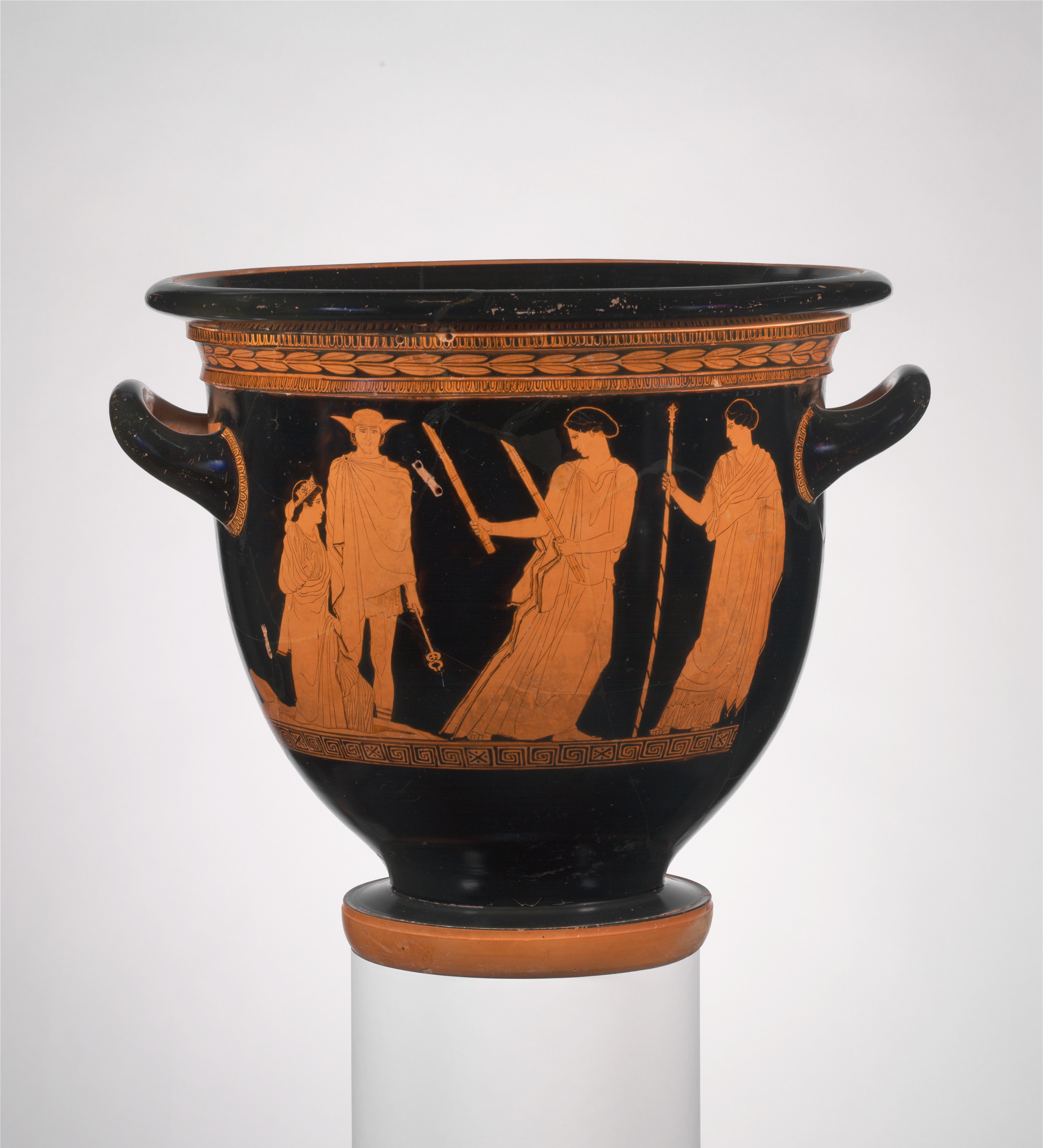 <p>Persephone Painter: Attic red-figure bell-krater, Persephone returning from the Underworld, Greek, c. 440 BCE</p>