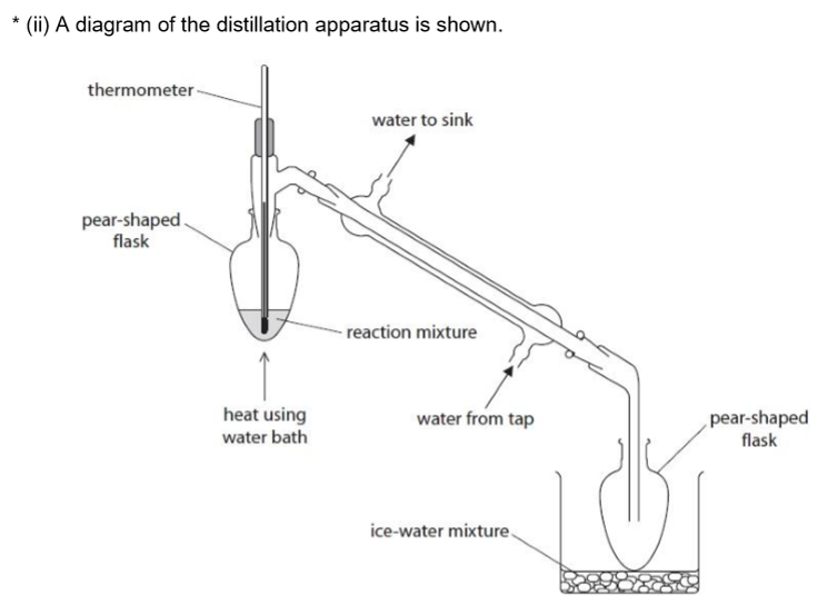 <p>Discuss the improvements that should be made to the set-up of the apparatus. Include the likely effect of the errors identified on the yield or purity of the product. Assume the apparatus is suitably clamped. </p>