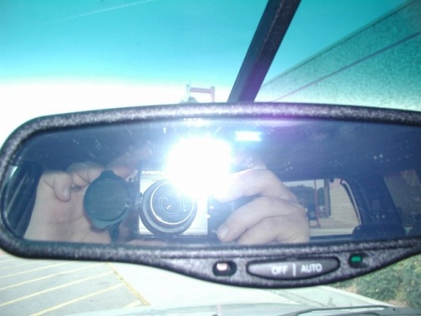 <p>to shine brightly and suddenly, or to make something shine in this way</p><p>e.g.: You'd better slow down, that car was _____ing its lights at you.</p>