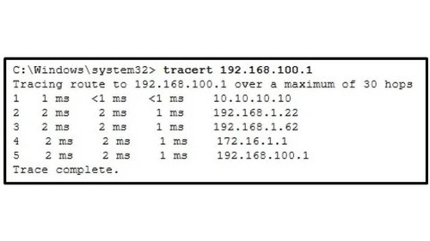 <p>-There are 4 hops between this device and the device at 192.168.100.1.</p><p>-There is connectivity between this device and the device at 192.168.100.1.</p>