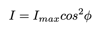 <p>When polarized light of intensity I<span style="line-height: normal;">max </span>is incident on a polarizing filter used as an analyzer, the intensity I of the light transmitted through the analyzer depends on the angle ϕ between the polarization direction of the incident light and the polarizing axis of the analyzer.</p>