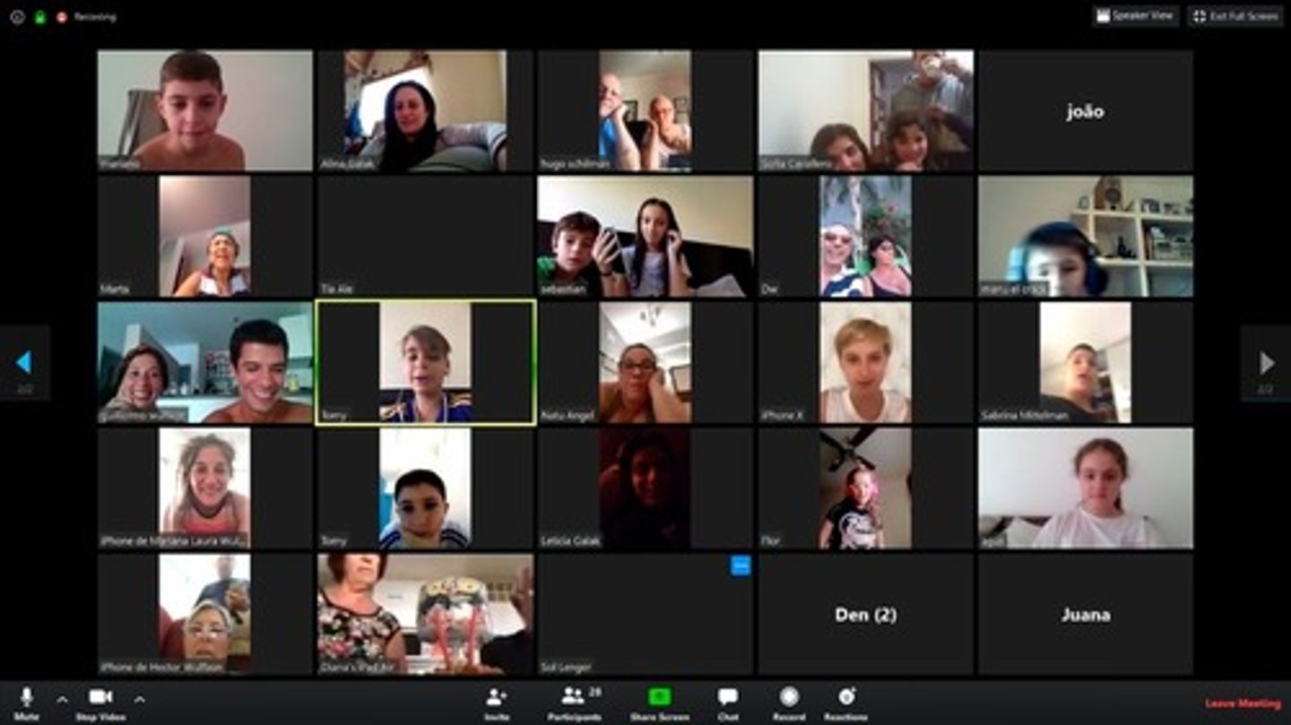 <p>All of her friends are connected by videochat/on the call.</p>
