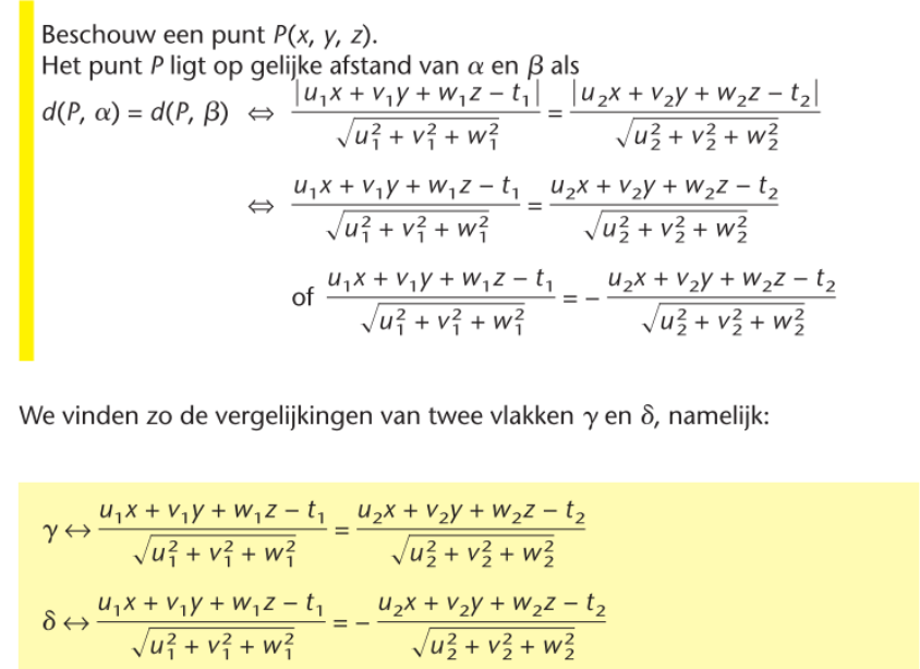 <p>(principe bissectrices van 2 snijdende rechten = rechte door stompe hoek en door scherpe hoek)</p>