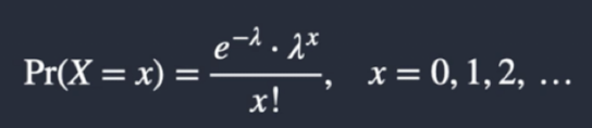 <ul><li><p>Typically told to use poisson</p></li><li><p>Recognize from PMF</p></li></ul>