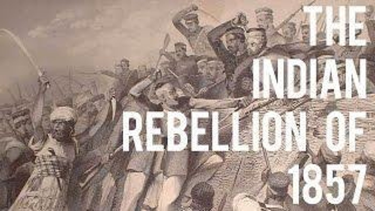 <p>An 1857 uprising in India where Indian soldiers rebelled against the British East India Company due to cultural disrespect and growing anger over British control.</p>