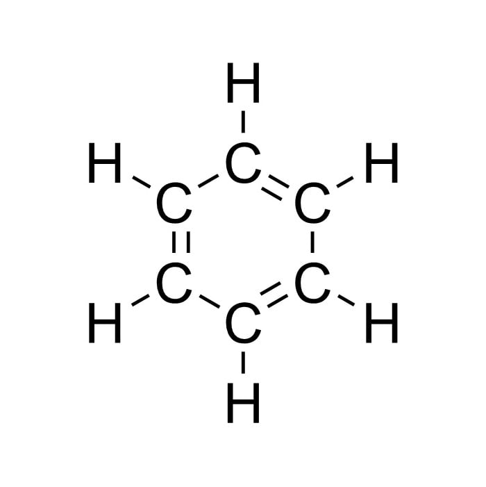 <p>Aromatic hydrocarbon with a ring structure (contains 6 carbons) and alternating double bonds. </p>
