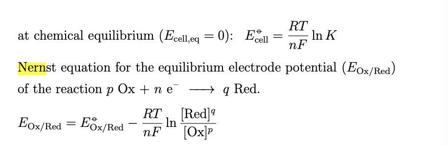 <p>Nernst equation at chemical equilibrium </p>