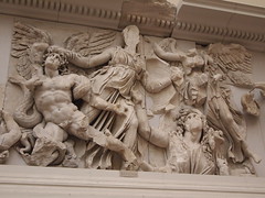 <p>In ancient Greek mythology, the battle between gods and giants.</p>