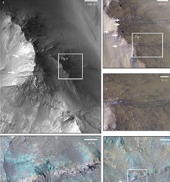 <ul><li><p>old intrusive mafic dykes</p></li><li><p>not only lavas erupted in volcanos but also magmas stored in mars’ crust as magma chambers or dyke systems</p></li></ul><p></p>