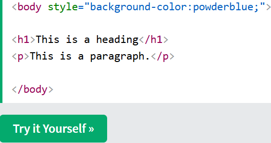Sets background colour for page to powderblue.