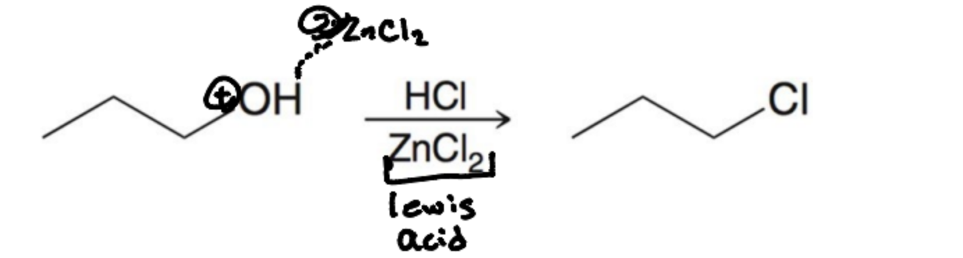 <p>ZNCl<sub>2</sub> must be used wikth HCL to speed up the reaction</p>