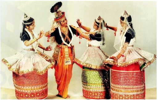 <p>Costume: </p><p>Female costume called patloi</p><p>Male wear saffron depicting Krishna</p>