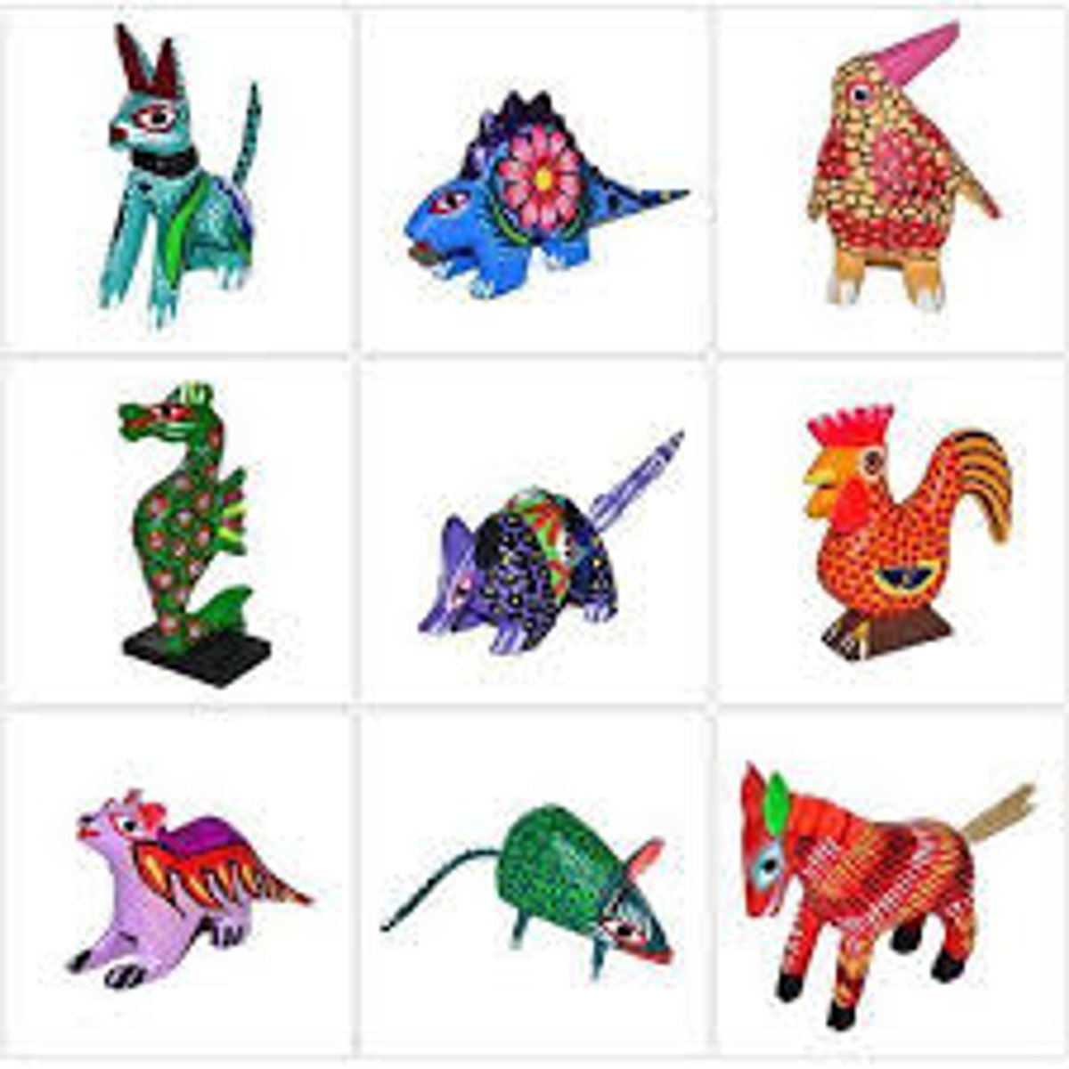 <p>Brightly colored Mexican folk art sculptures that come to life in the movie, Coco, as protectors of the souls</p>