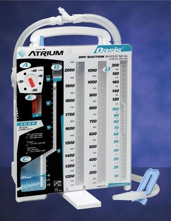 <ul><li><p><span style="font-family: Calibri">Chamber 1 (D): it’s the drainage collection chamber. It has the number figures and can collect fluid AND air. Measure fluid hourly for the first 24 hrs</span><span>&nbsp;</span></p></li></ul><ul><li><p><span style="font-family: Calibri">Chamber 2 (C): it’s the water seal chamber. The water acts as a seal to prevent air from going back into the pleural space. You should NOT SEE continuous bubbling here. One bubble is fine as air passes through and it should always have 2 cm of sterile water</span></p><p></p></li><li><p><span style="font-family: Calibri">Chamber 3 (E): it’s the suction regulator and can be wet or dry. Continuous bubbling is normal if you have a wet suction chamber (normal suction Is -20cm)</span></p></li></ul><p></p>