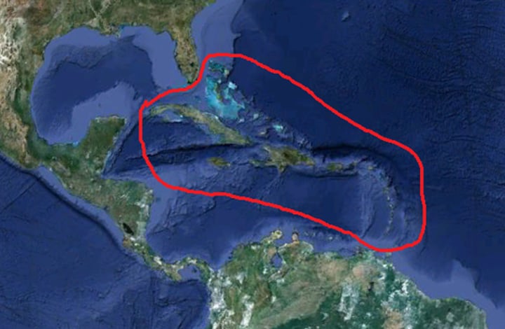 <p>the sea and islands between Central America and South America, west of the Atlantic Ocean (країни Карибського басейну)</p>