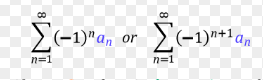 It has absolute convergence if the abs(an) of an converges, conditional convergence if an converges and abs(an) diverges.