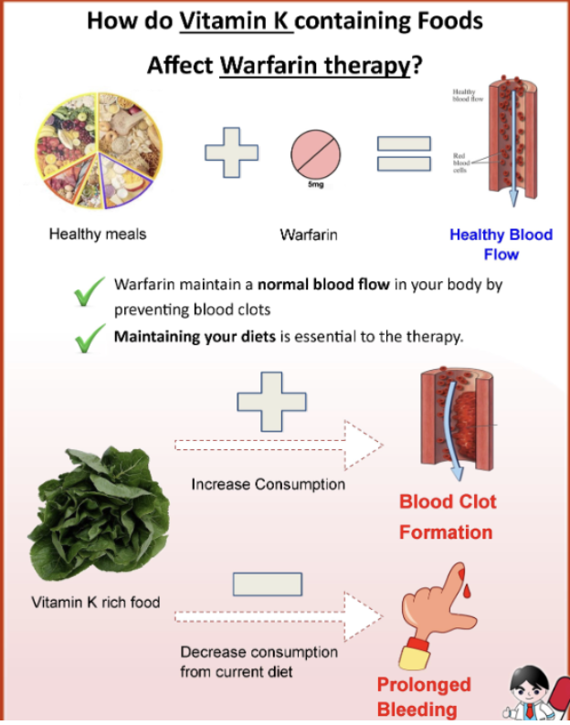 <ul><li><p>Used for people prone to atrial fibrillation</p></li><li><p>Interferes with actions of vitamin K </p></li></ul><p></p>