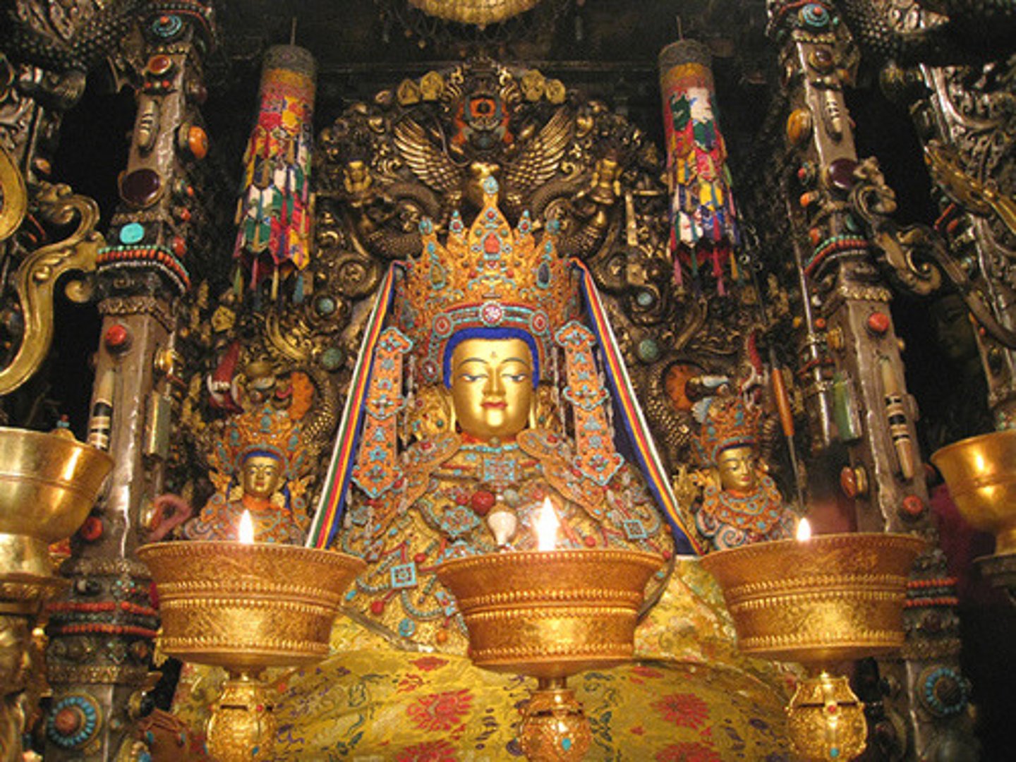 <p>Enshrined in the Jokhang Temple.</p><p>Lhasa, Tibet - Yarlung Dynasty</p><p>Believed to have been brought to Tibet in 641 CE</p><p>Form: Gilt metals with semiprecious stones, pearls and paint, surrounded by various offerings.</p><p>Function: A statue modeled after the founder of Buddisim, Siddhartha Gautama.</p><p>The "Jowo Rinpoche" is considered to be the most sacred of Buddhist statues in Tibet because it is believed to have been sculpted by the celestial architect Vishnukarma during the lifetime of Siddhartha Gautama.</p>