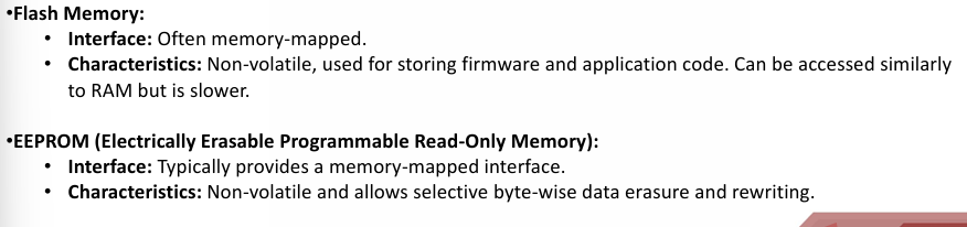<p>In embedded systems, certain memory types can be accessed as part of the system's address space</p><p>a method of interfacing hardware devices with a microcontroller through memory addresses. </p><p>Specific memory addresses in the system’s address space are allocated for hardware devices, allowing them to be accessed like regular memory locations. Hardware devices (like sensors) are assigned specific addresses within the main memory range.</p><p>This means that the CPU can read from or write to these devices using standard memory operations.</p>