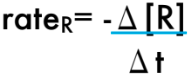 <h4 collapsed="false" seolevelmigrated="true">c<sub>reactants</sub> gradually decrease </h4><p>rate<sub>r</sub> = -∆[R] / ∆t</p>