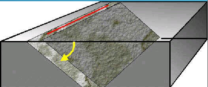 <p>The compass direction of a line made by the intersection of an inclined rock later or fault with a horizontal plane.</p>