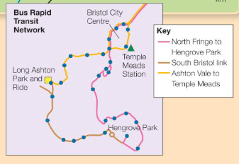 <p>3 bus routes linking Temple Mead station with Park and Ride sites</p><p>Network construction began in 2015 and first started operating in 2018</p>