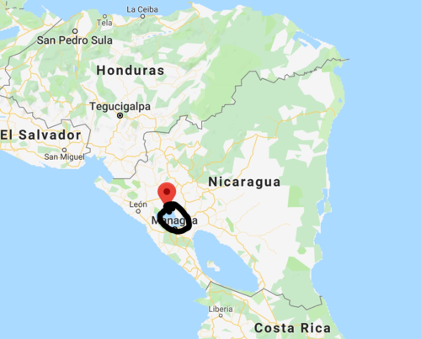 <p>body of water northwest of Lake Nicaragua</p>