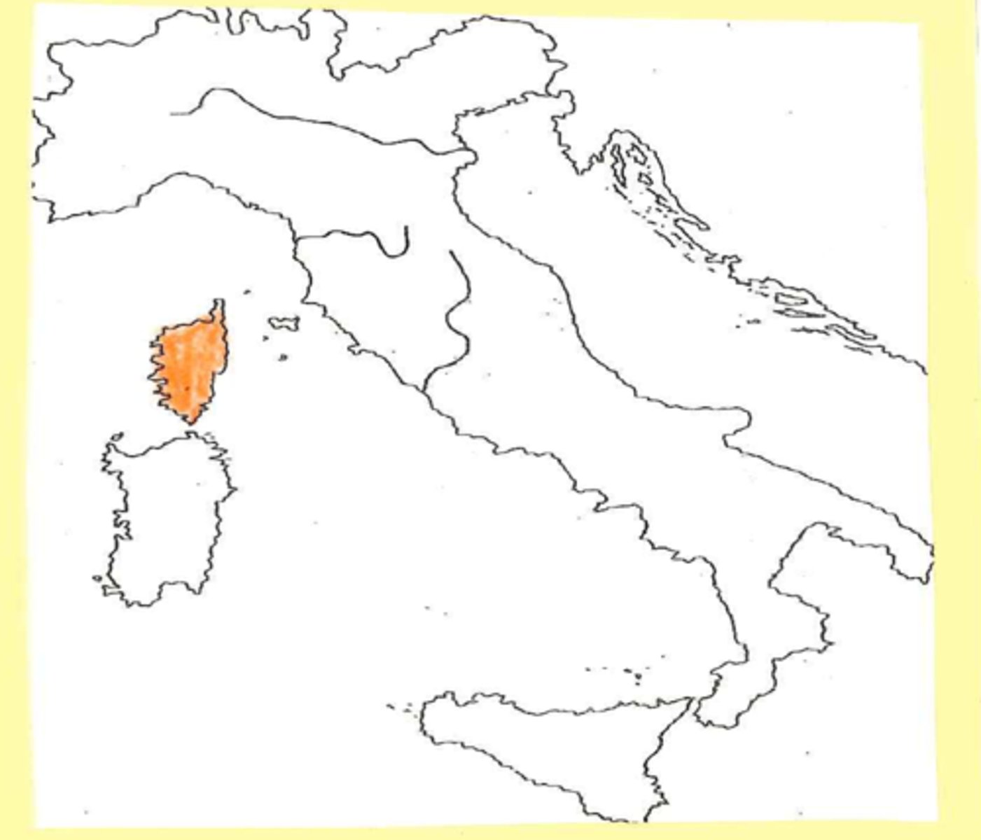 <p>Mountainous Mediterranean island (course~hard/rough/closer to mts.), north of Sardinia</p>