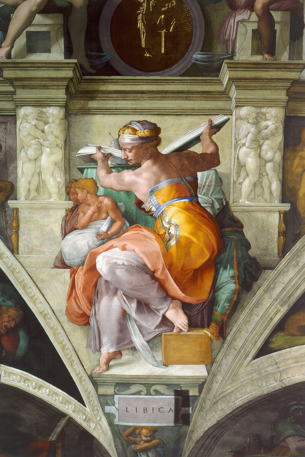 <p>Fresco, part of Sistine Chapel’s Ceiling commissioned by Pope Julius II (della Rovere family = coat of arms includes acorns)</p>