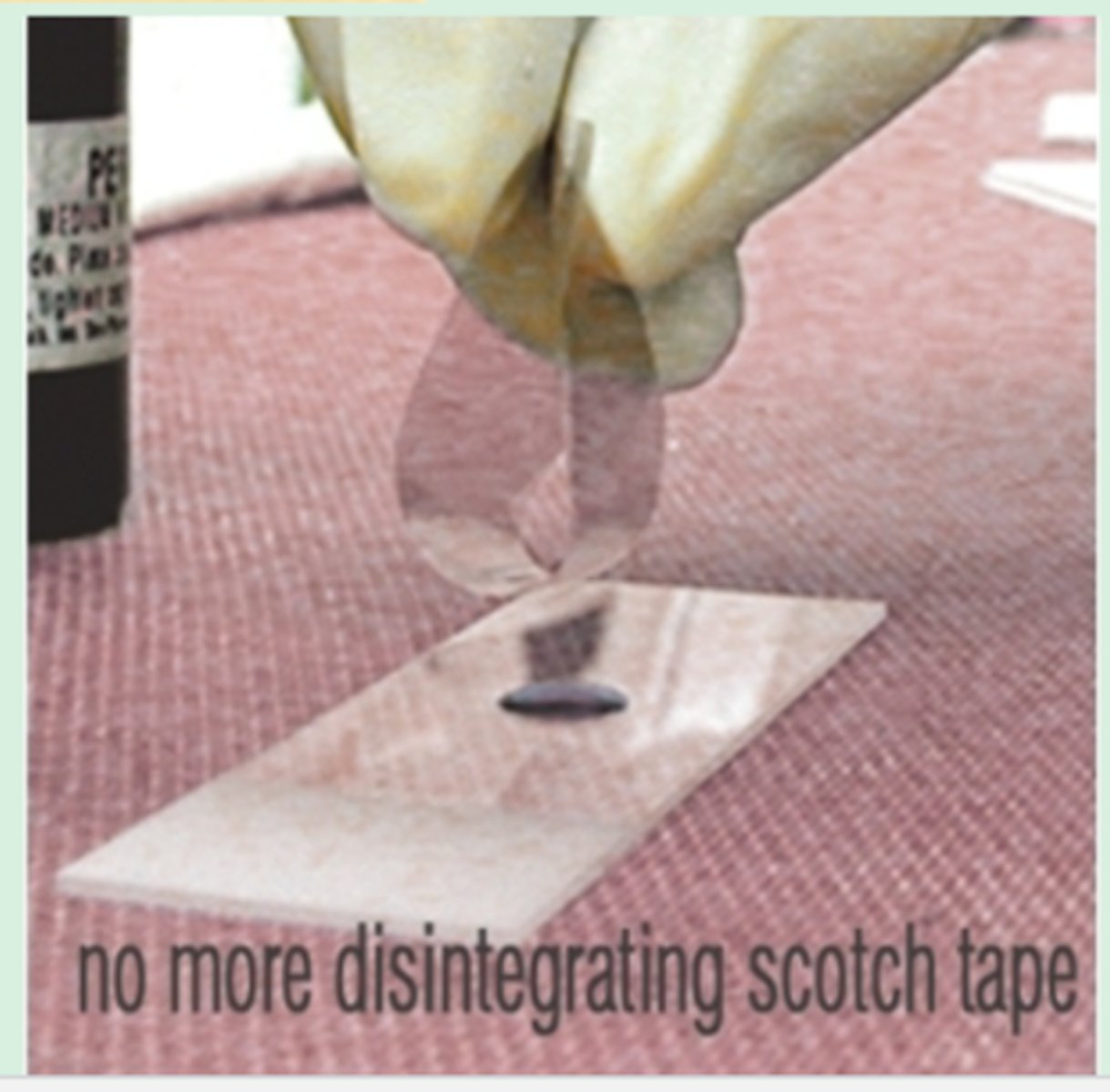 <p>On a clean glass slide, place one drop of LPCB.</p><p>Touch the adhesive side of the tape of transparent scotch tapes on the surface of the colony at a point intermediate between its centre and periphery.</p><p>Fix the adhesive side of the tape over an area on the glass slide containing the LPCB.</p><p>Examine the preparation under 10x and 40x of a light microscope.</p>