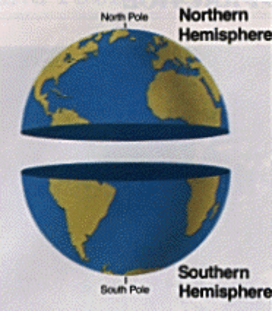 <p>a half of the earth, usually as divided into northern and southern halves by the equator</p>