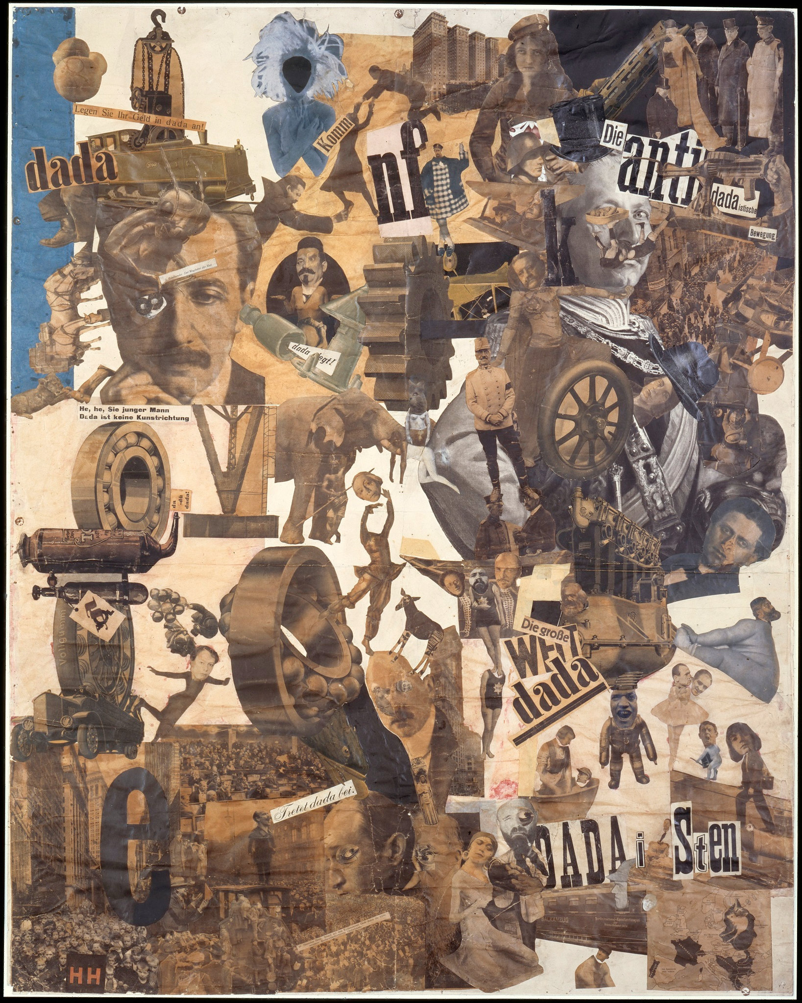 <p>This piece was created by the only woman in the Berlin Dada; Hoch worked entirely in photomontage. Her piece comments on the political issues that were occurring after the war in the Weimar Republic, as well as discussing the issue of feminism. This can be seen in the piece with the political figures posted throughout and the several quotes that were used to convey her message. </p>