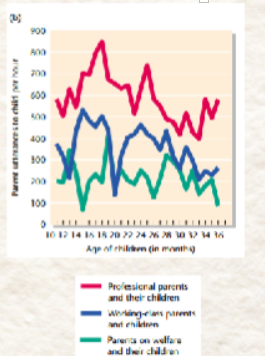 <p><span style="background-color: inherit; line-height: 20.7px; color: windowtext;"><span>– Recorded the speech of 42 parents with their children from infancy to age 3 years</span></span><span style="line-height: 20.7px; color: windowtext;"><span>&nbsp;<br></span></span><span style="background-color: inherit; line-height: 20.7px; color: windowtext;"><span>– Children of parents on welfare heard 616 words per hour</span></span><span style="line-height: 20.7px; color: windowtext;"><span>&nbsp;<br></span></span><span style="background-color: inherit; line-height: 20.7px; color: windowtext;"><span>– Children of parents with low Social class 1251 words per hour</span></span><span style="line-height: 20.7px; color: windowtext;"><span>&nbsp;<br></span></span><span style="background-color: inherit; line-height: 20.7px; color: windowtext;"><span>– Children of middle-class parents 2153 words per hour</span></span><span style="line-height: 20.7px; color: windowtext;"><span>&nbsp;<br></span></span><span style="background-color: inherit; line-height: 20.7px; color: windowtext;"><span>– Evidence to link social class and word hearing to child vocabulary</span></span><span style="line-height: 20.7px; color: windowtext;"><span>&nbsp;</span></span></p><p><span style="background-color: inherit; line-height: 20.7px; color: windowtext;"><span>Lower socioeconmic class = hear 30 million words less at home than those from higher socioeconoic class</span></span><span style="line-height: 20.7px; color: windowtext;"><span>&nbsp;</span></span></p><p class="Paragraph SCXO48634320 BCX0" style="text-align: left;"><span style="background-color: inherit; line-height: 20.7px; color: windowtext;"><span>-> only looked at caregivers&nbsp;</span></span><span style="line-height: 20.7px; color: windowtext;"><span>&nbsp;</span></span></p>