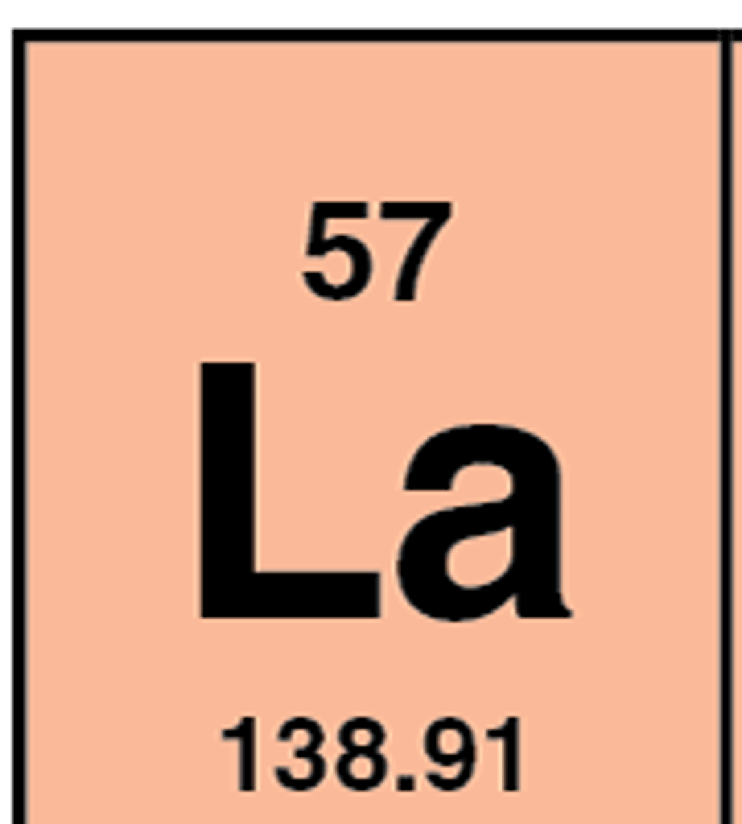 <p>Symbol: La<br>Atomic Mass: 138.9<br>Atomic Number: 57</p>