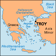 <ul><li><p>In modern day Turkey (called Asia Minor in Latin)</p></li><li><p>Site of the Trojan War</p></li></ul>