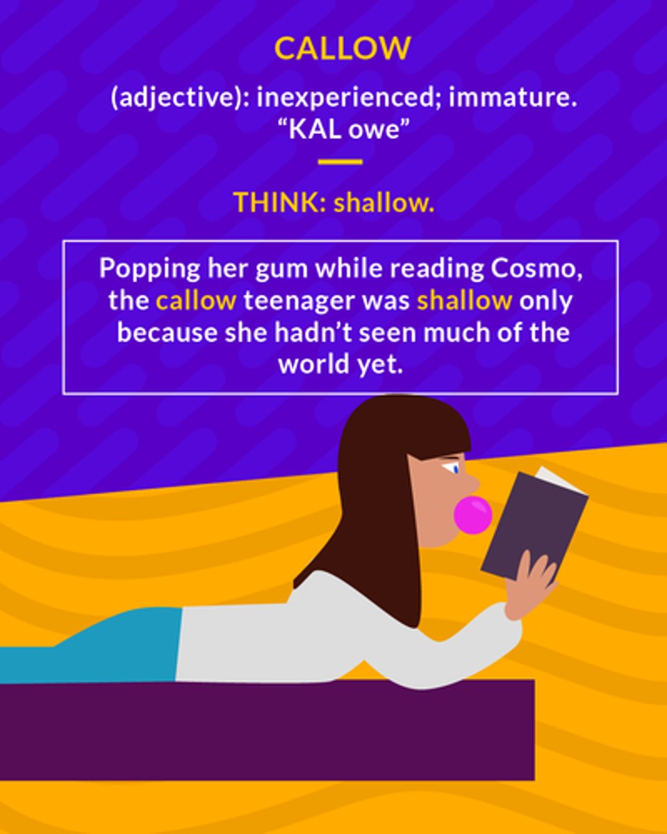 <p>(adj.) without experience; immature, not fully developed; lacking sophistication and poise</p><p class="has-focus">(adj.) inexperienced </p>